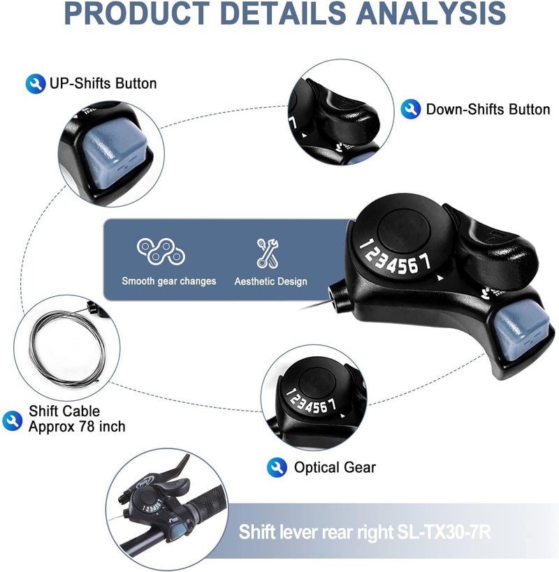 RainFlowwer Bike Shifter SL-TX30-7R, 7 Speed Bike Right Thumb Shift Lever for Mountain City Road Folding Bicycle - Image 2